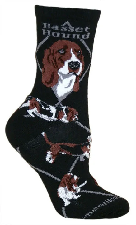 Wheel House Designs Basset Hound on Black Sock